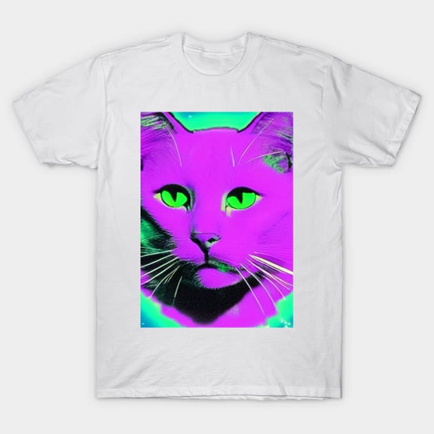 Cat retrowave neon T-Shirt by Laakiiart